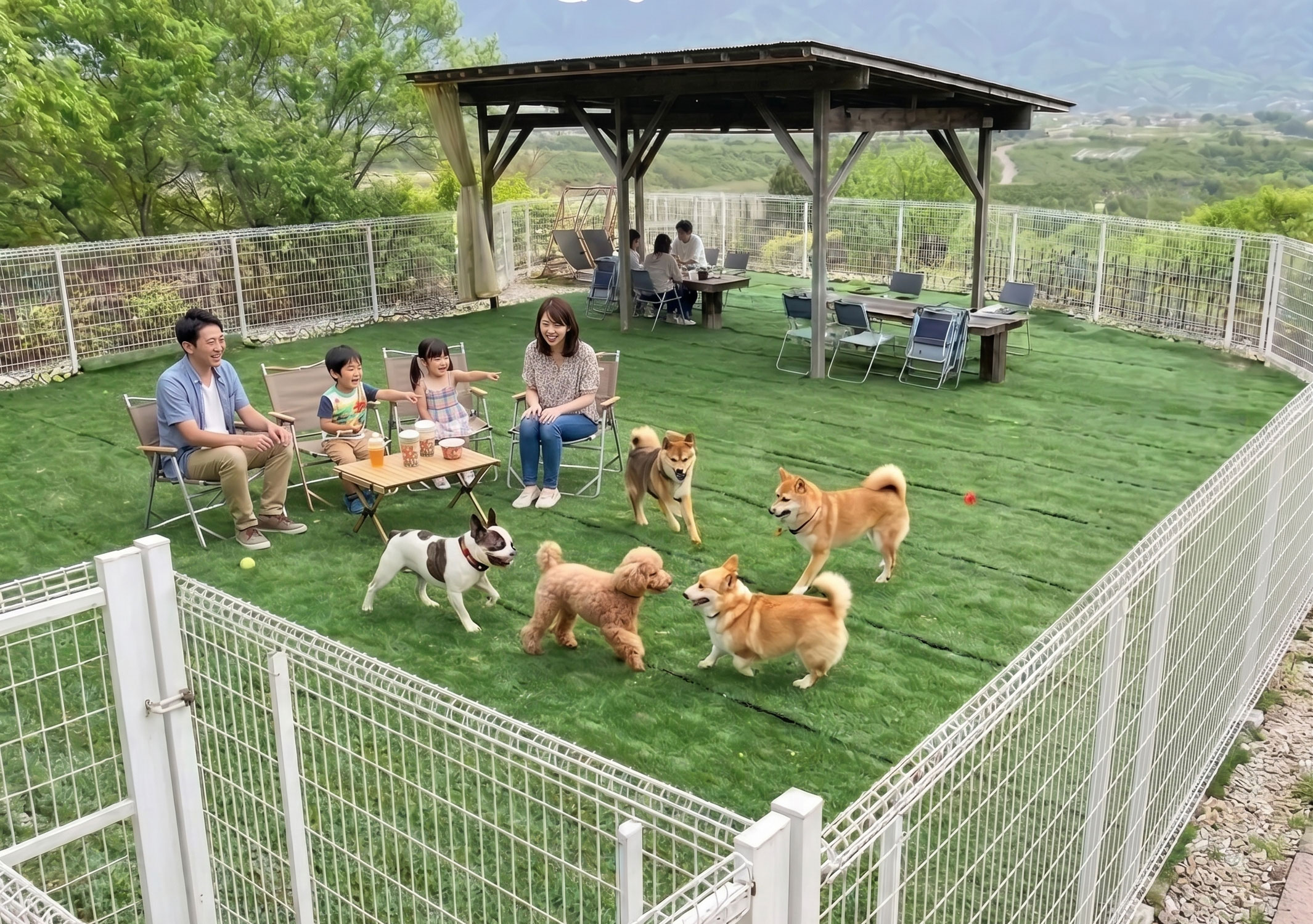 愛犬と家族・山の眺望