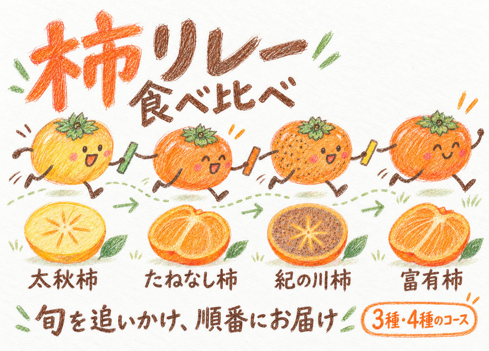 柿3種類・4種類 食べ比べリレー